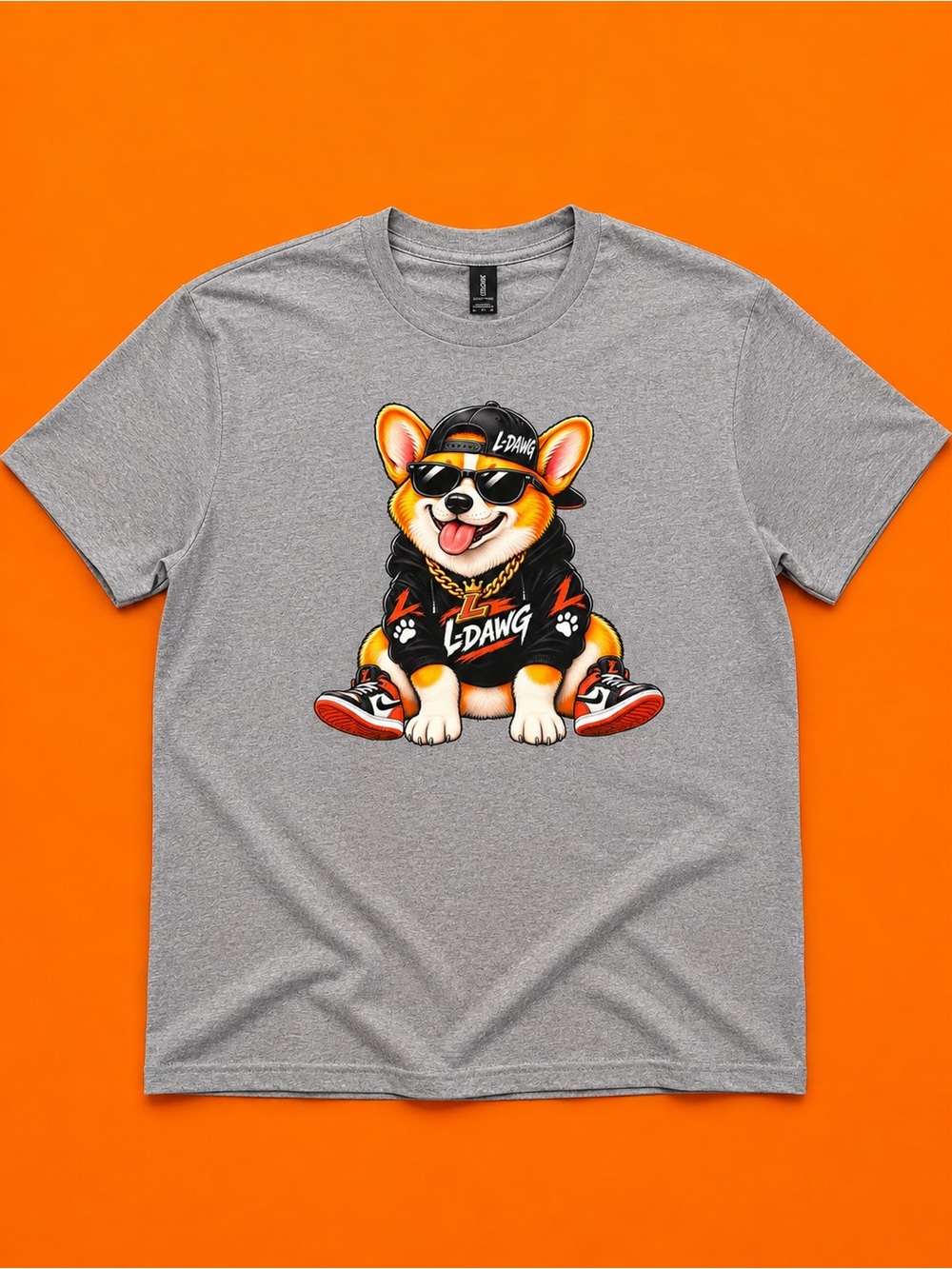 Grey Dog Graphic Tee - Gray Corgi Design Adult Unisex